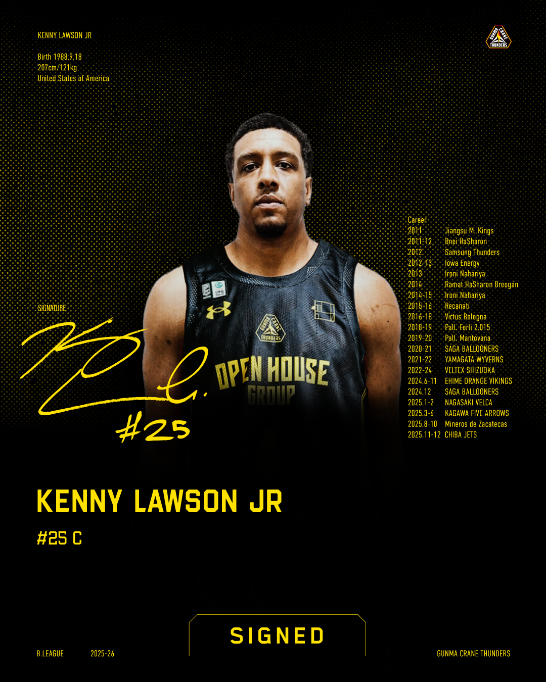 ケニー・ローソン・ジュニア選手 2025-26シーズン 選手契約(新規)合意